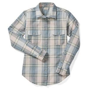 Filson Women's Conway Linen Blend Shirt Linen Navy Cream Plaid Size Small